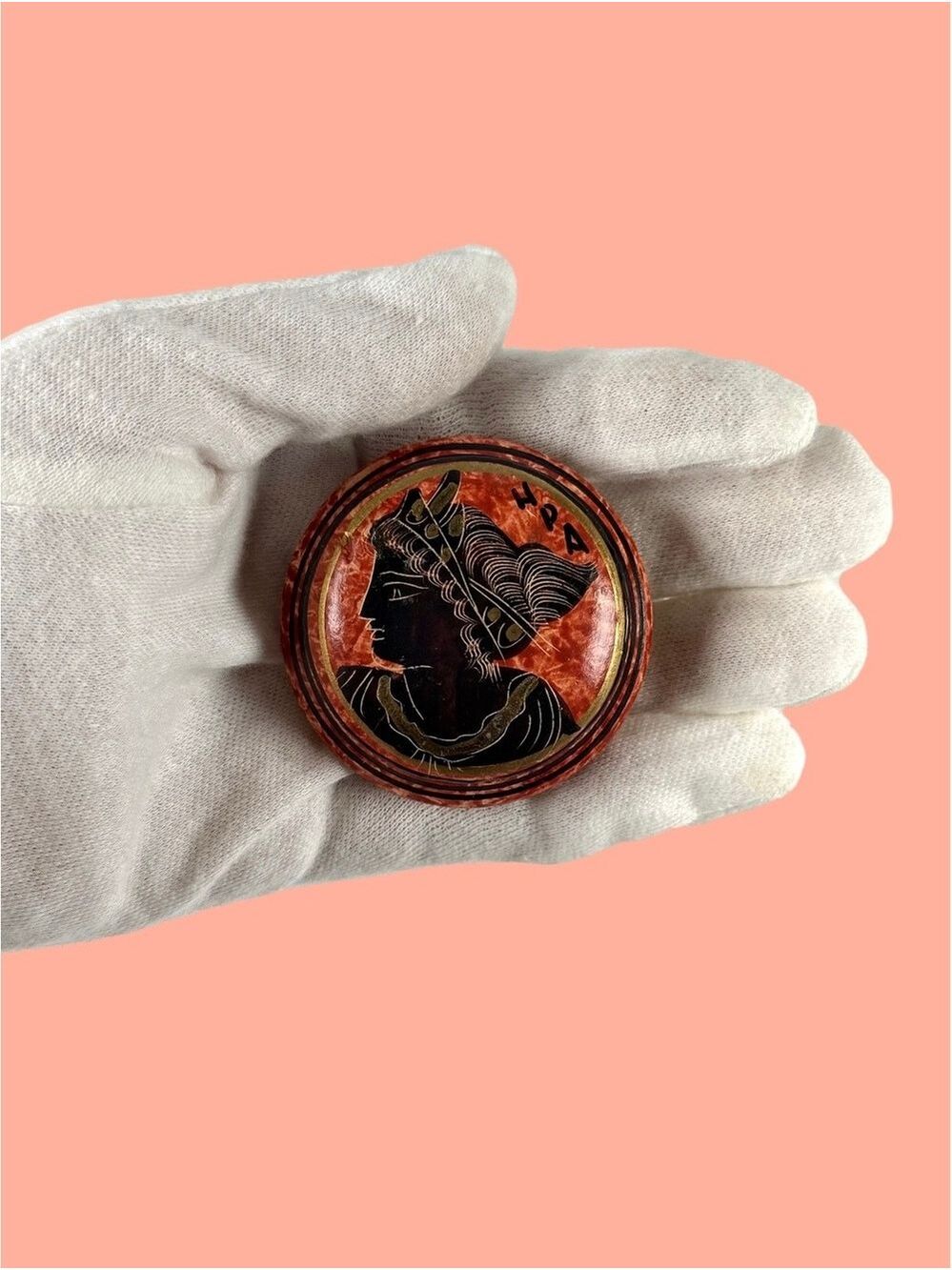 Vintage Handcrafted Terracotta Pyxis Trinket Box Hera Goddess Greek Mythology